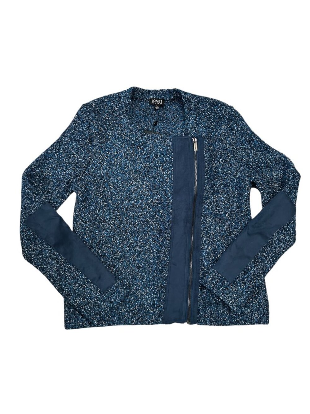 Jones New York Women's Size L Large Moto Zip Front Cardigan Jacket Blue NWT